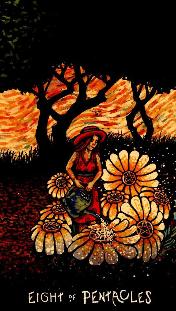 Восьмёрка пентаклей — Prisma Visions Tarot