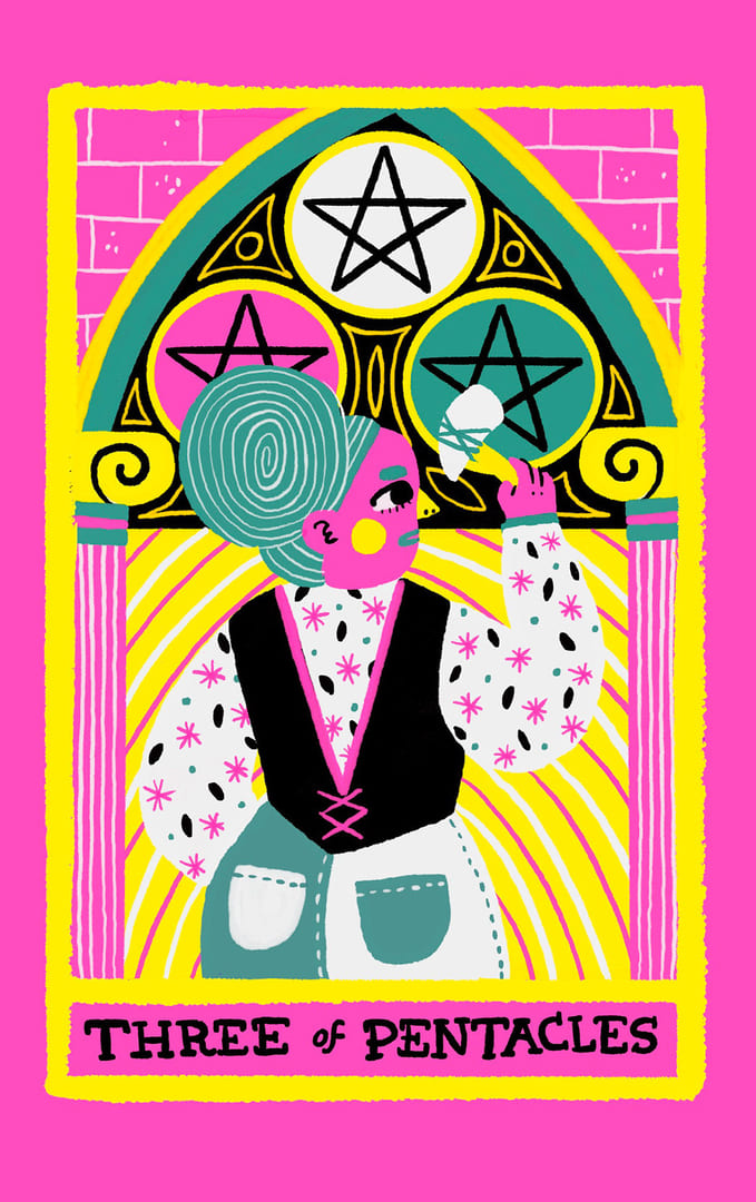 Тройка пентаклей — Rainbow Tarot