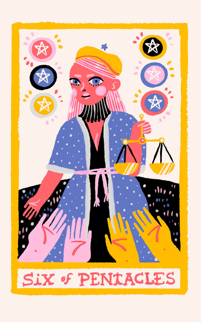 Шестёрка пентаклей — Rainbow Tarot