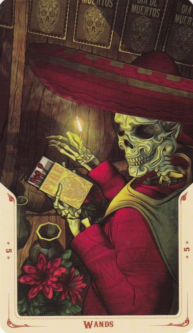 Пятёрка жезлов — Таро Святой Смерти (Santa Muerte)