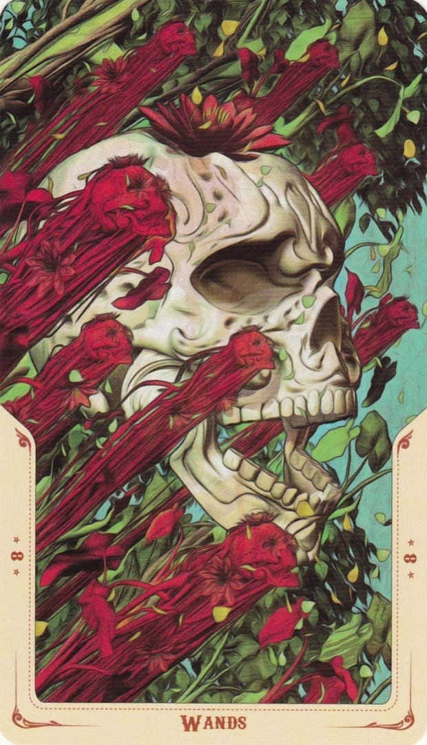Восьмёрка жезлов — Таро Святой Смерти (Santa Muerte)