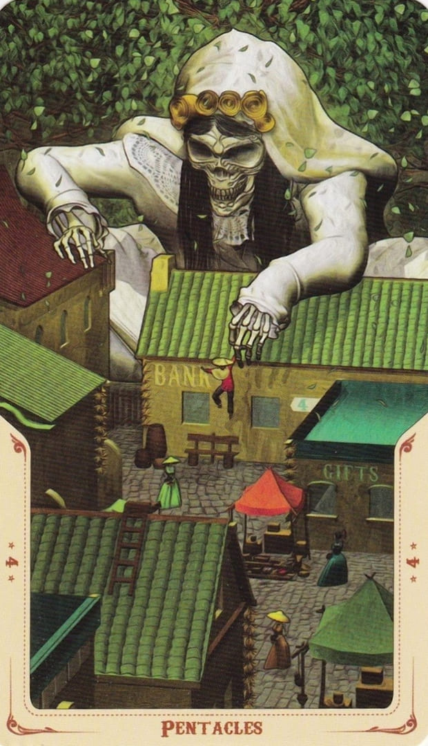 Четверка пентаклей — Таро Святой Смерти