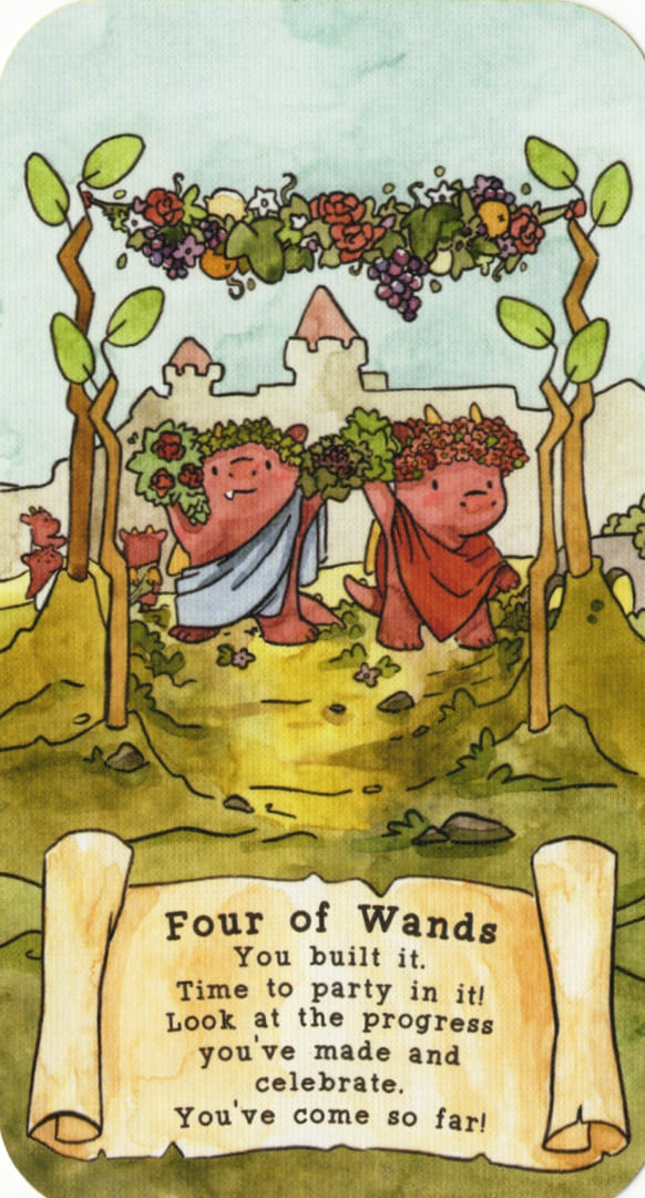 Четверка жезлов — Sassy Dragons Tarot