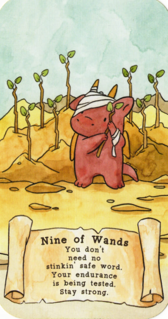 Девятка жезлов — Sassy Dragons Tarot