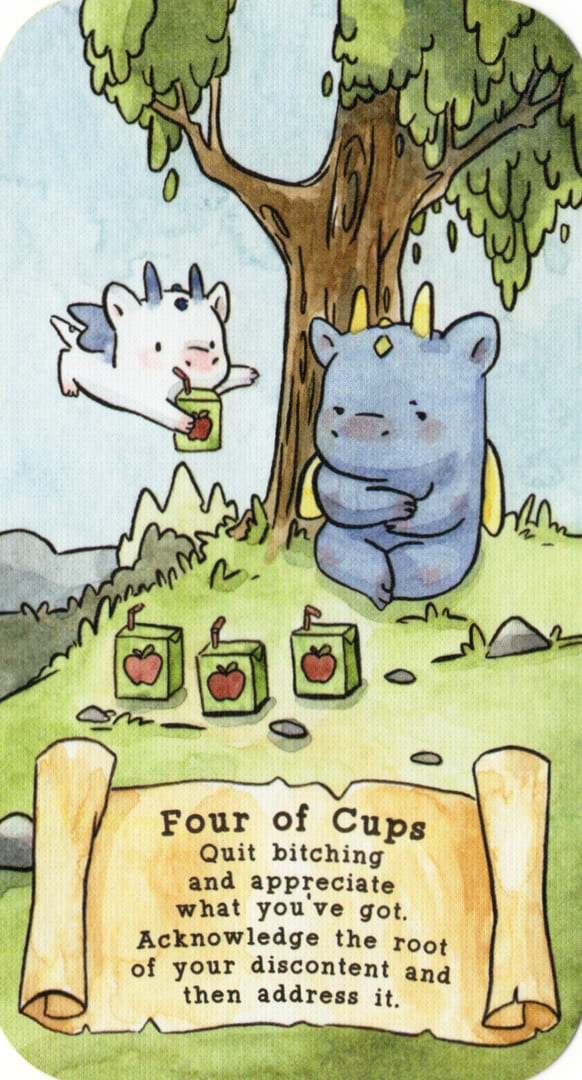 Четверка чаш — Sassy Dragons Tarot