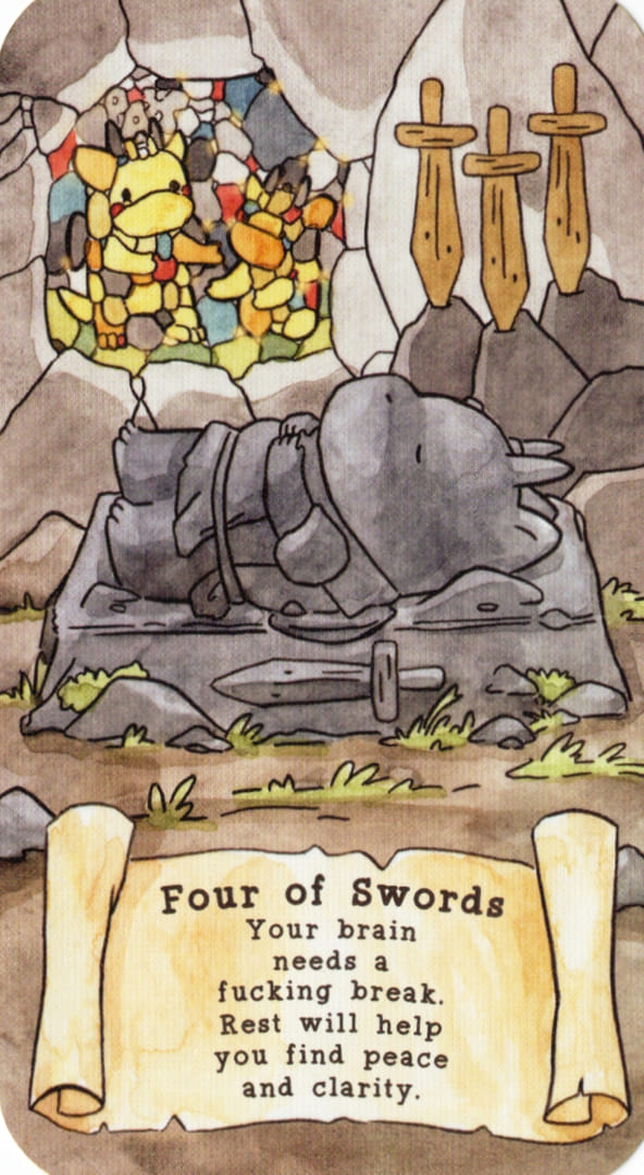 Четверка мечей — Sassy Dragons Tarot