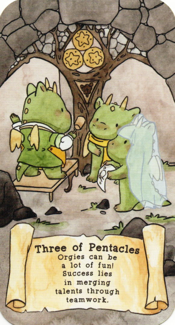 Тройка пентаклей — Sassy Dragons Tarot