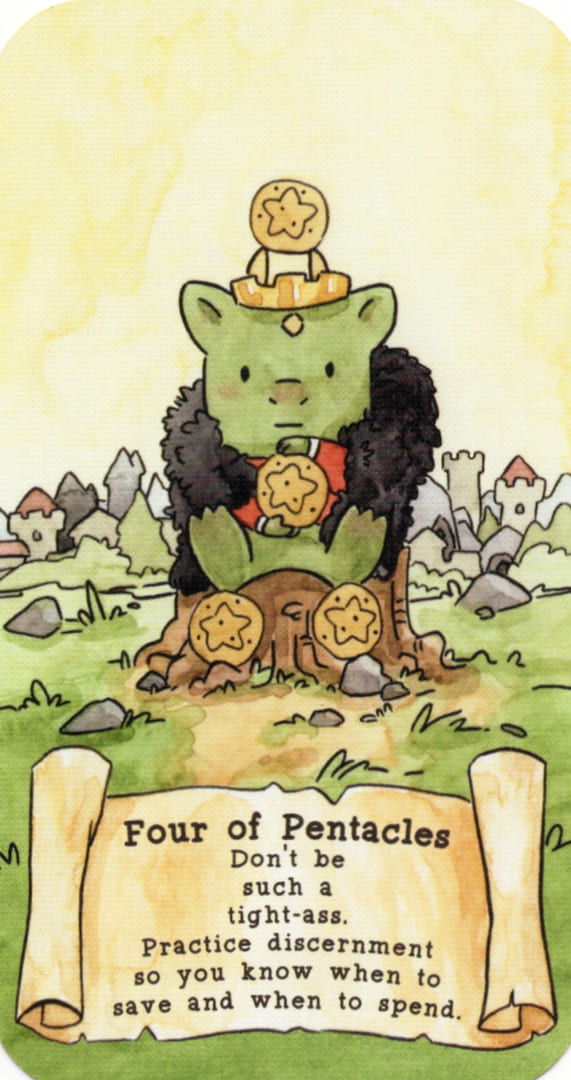 Четверка пентаклей — Sassy Dragons Tarot