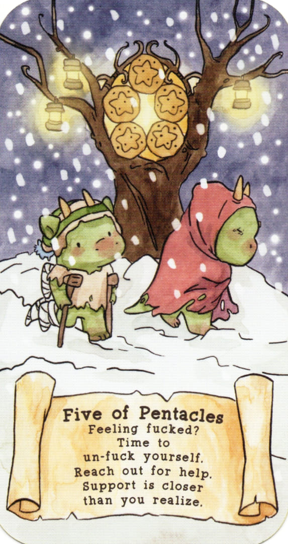 Пятёрка пентаклей — Sassy Dragons Tarot