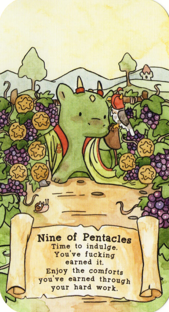 Девятка пентаклей — Sassy Dragons Tarot