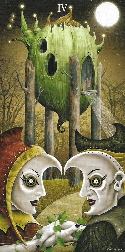 Четверка жезлов — Таро Безумной Луны (Deviant Moon)