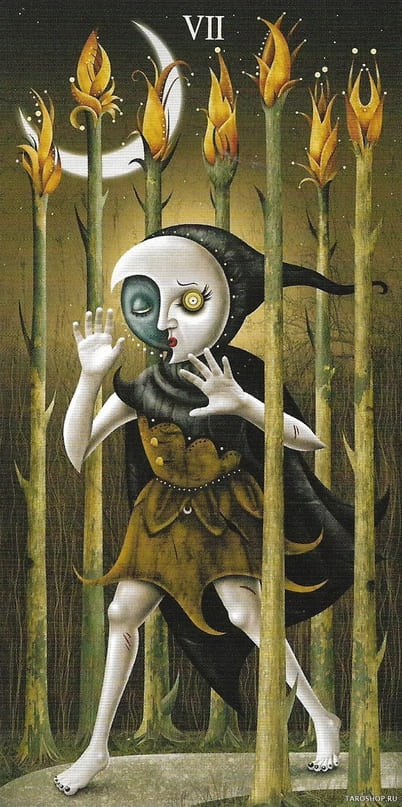 Семёрка жезлов — Таро Безумной Луны (Deviant Moon)