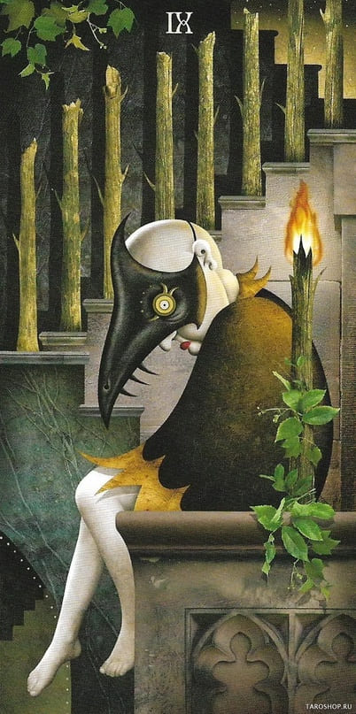 Девятка жезлов — Таро Безумной Луны (Deviant Moon)