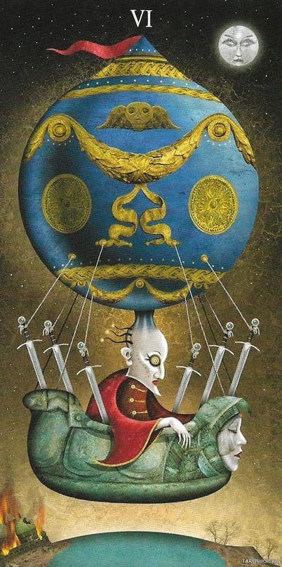 Шестёрка мечей — Таро Безумной Луны (Deviant Moon)