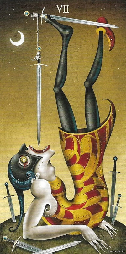 Семёрка мечей — Таро Безумной Луны (Deviant Moon)
