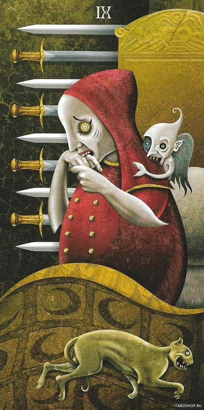 Девятка мечей — Таро Безумной Луны (Deviant Moon)
