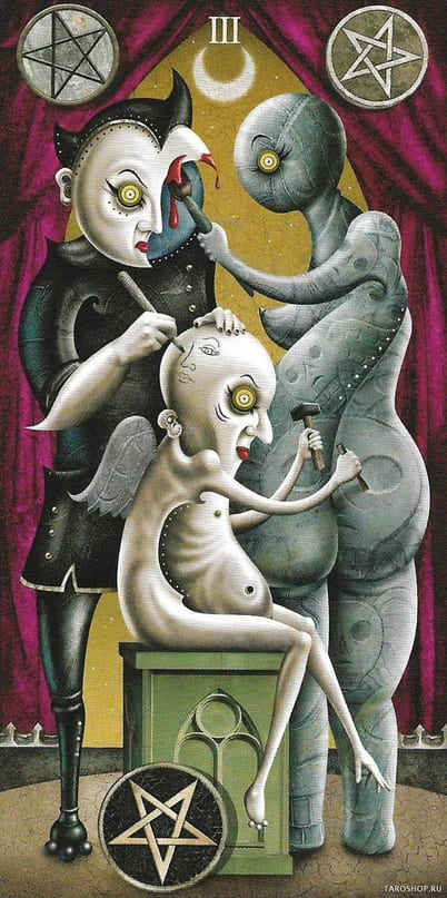Тройка пентаклей — Таро Безумной Луны