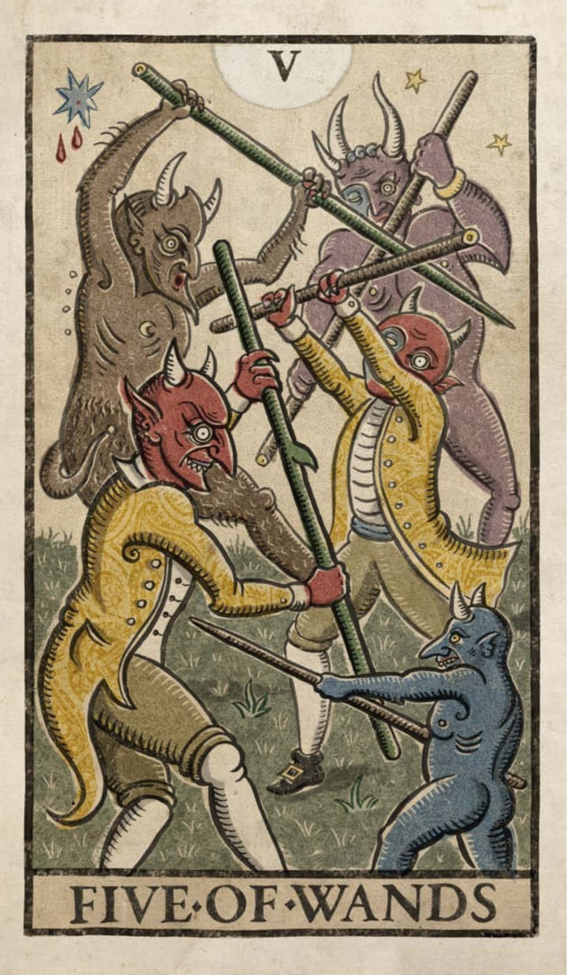 Пятёрка жезлов — Таро Триумфы Луны