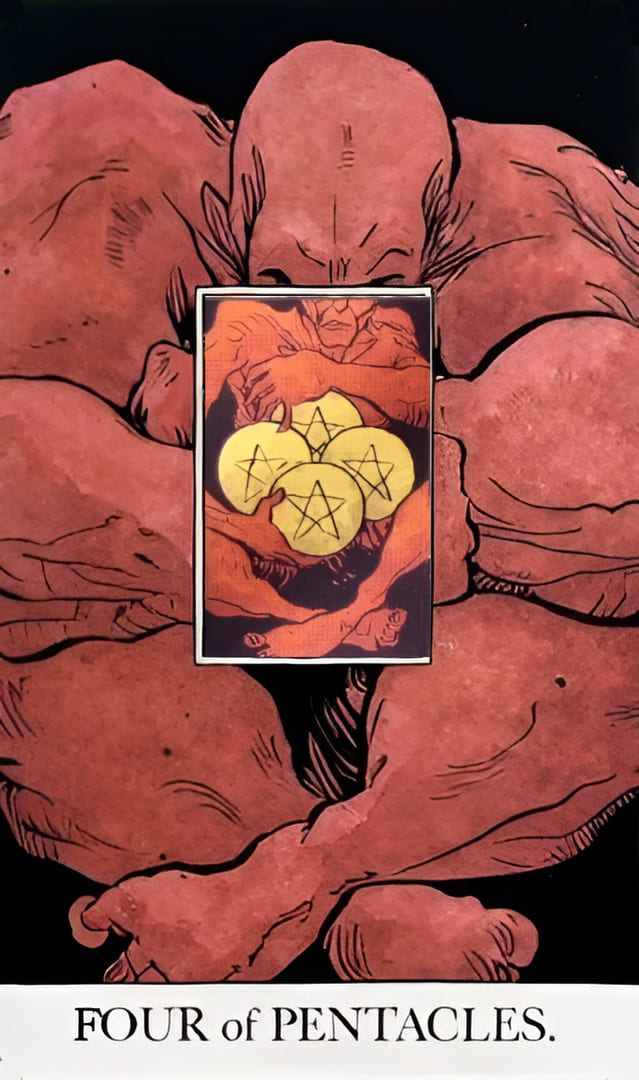 Четверка пентаклей — Раскрытое Таро