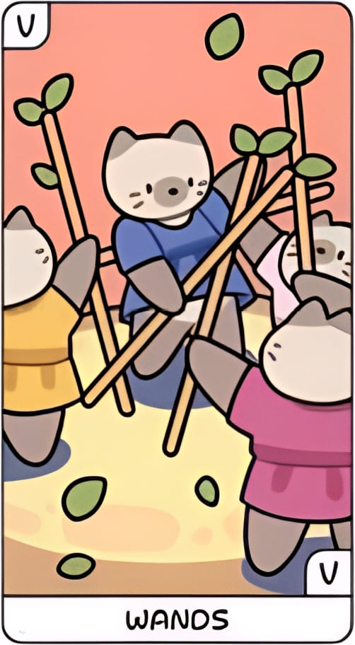 Пятёрка жезлов — YOLO Tarot