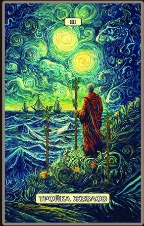 Тройка жезлов — Swirls of Light Tarot