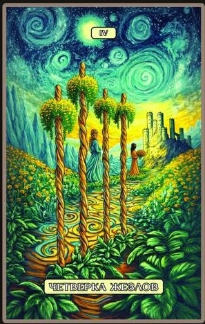 Четверка жезлов — Swirls of Light Tarot