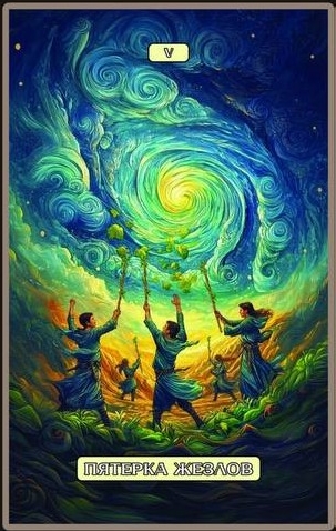 Пятёрка жезлов — Swirls of Light Tarot
