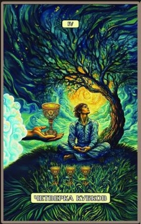 Четверка чаш — Swirls of Light Tarot