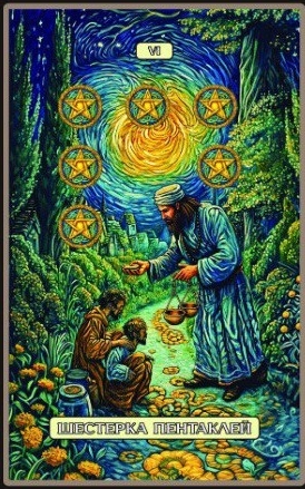 Шестёрка пентаклей — Swirls of Light Tarot